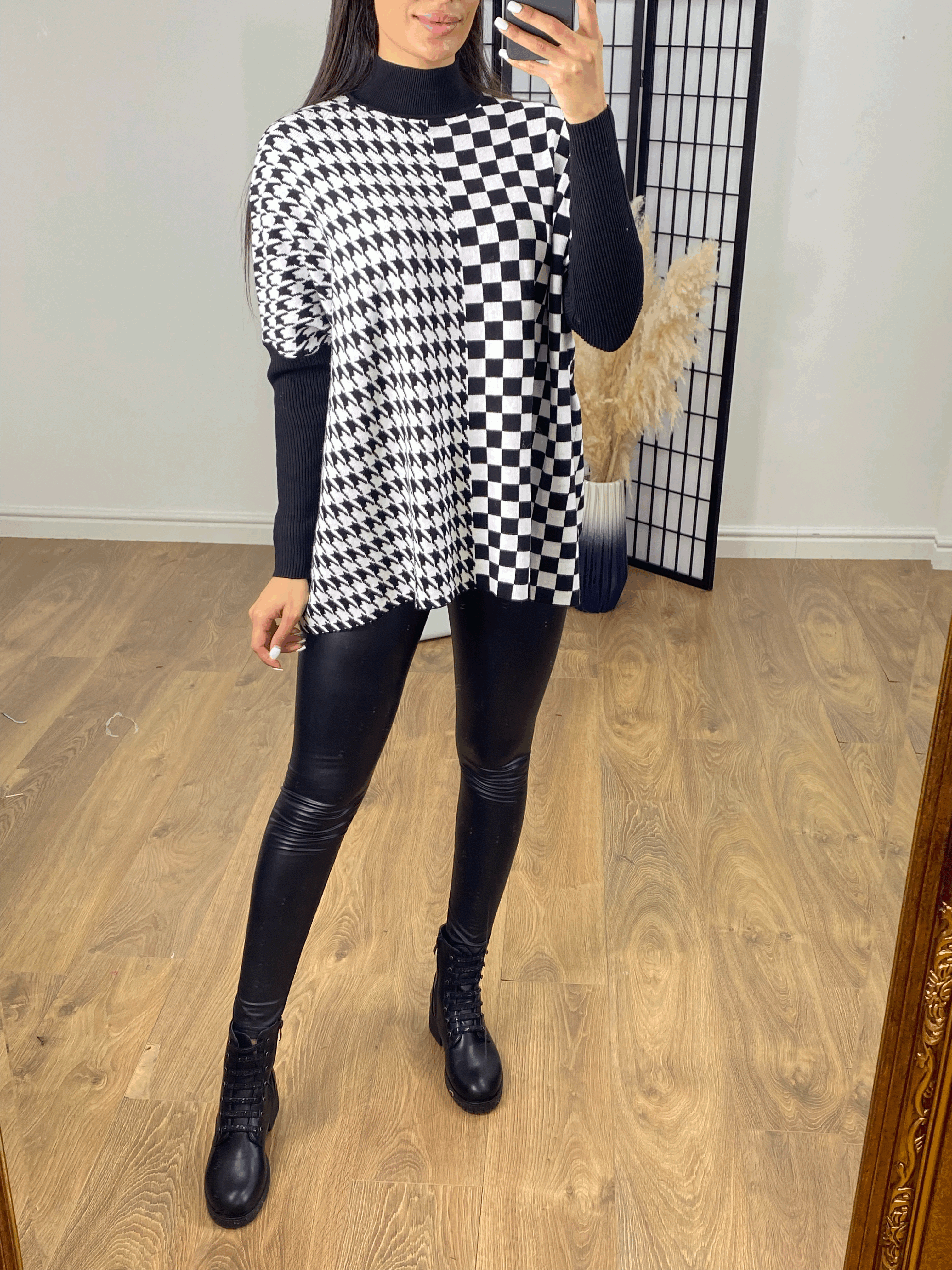 Echo Monochrome Oversized High Neck Jumper