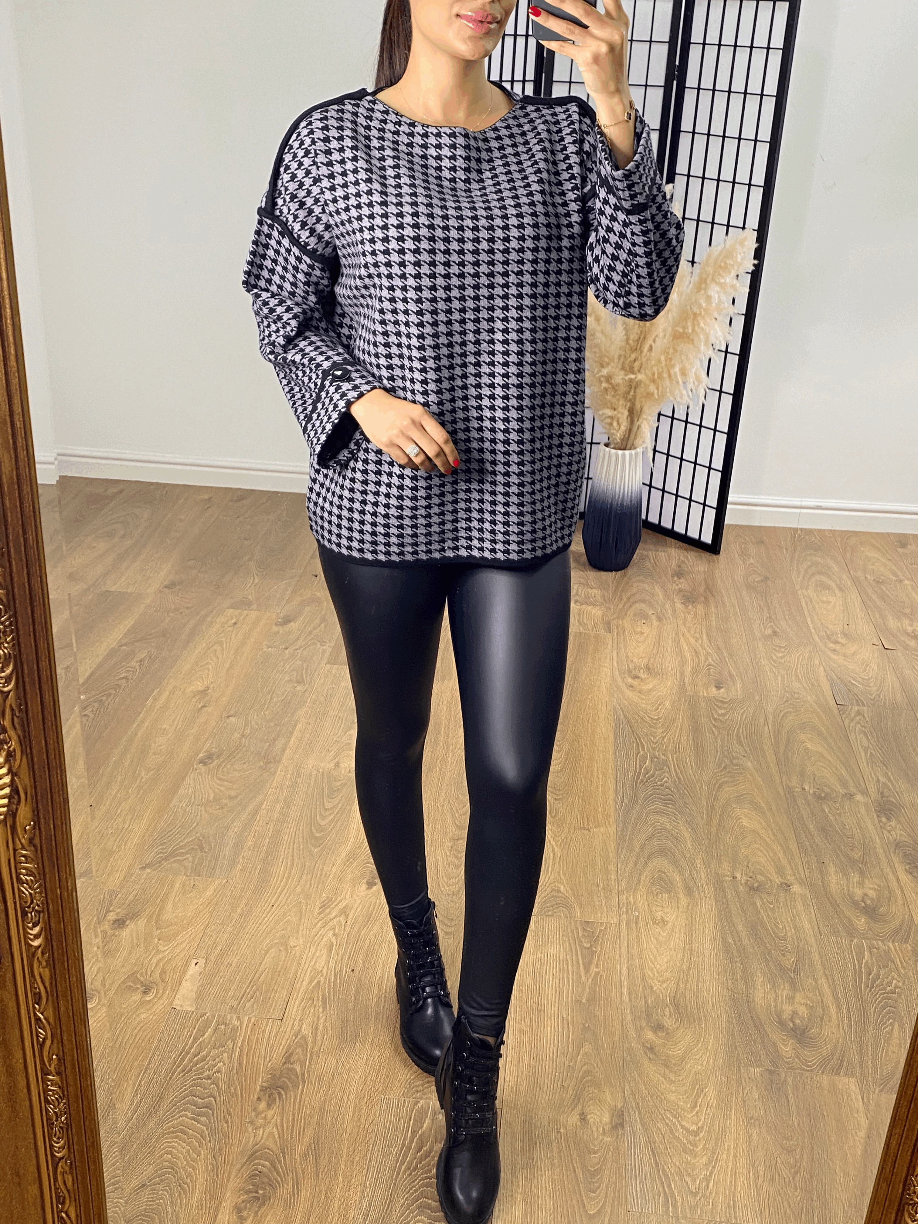 Milton Dogtooth Button Cuff Jumper
