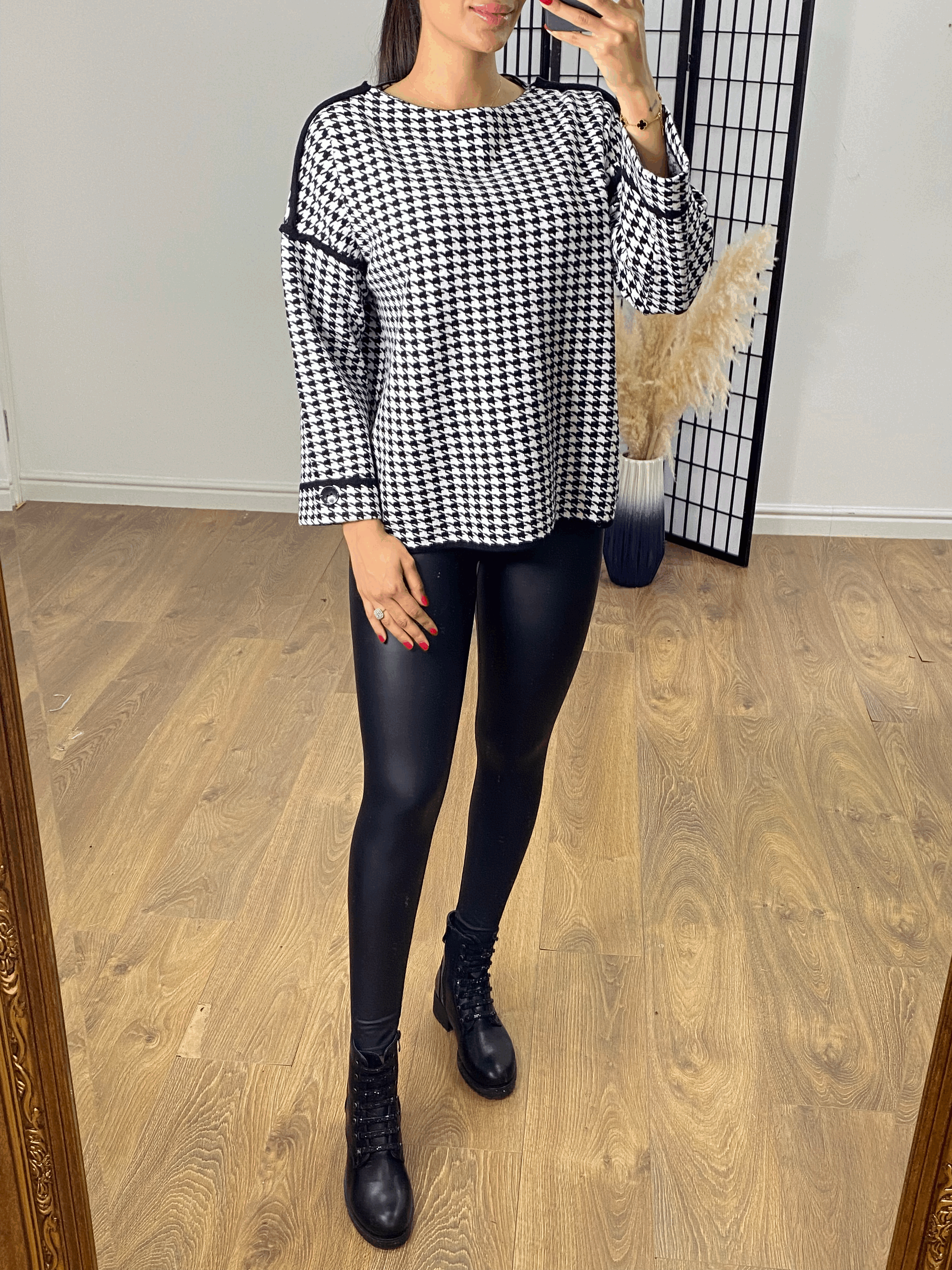 Milton Dogtooth Button Cuff Jumper