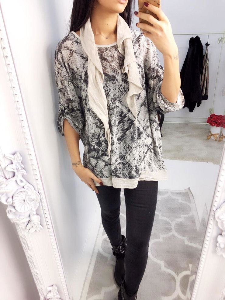 Tena Snake Print Scarf Detail Top