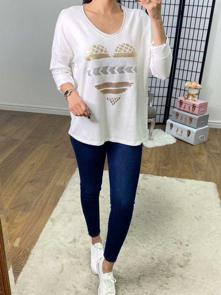 Tova Metallic Stencil Diamante Panel Heart Sweatshirt