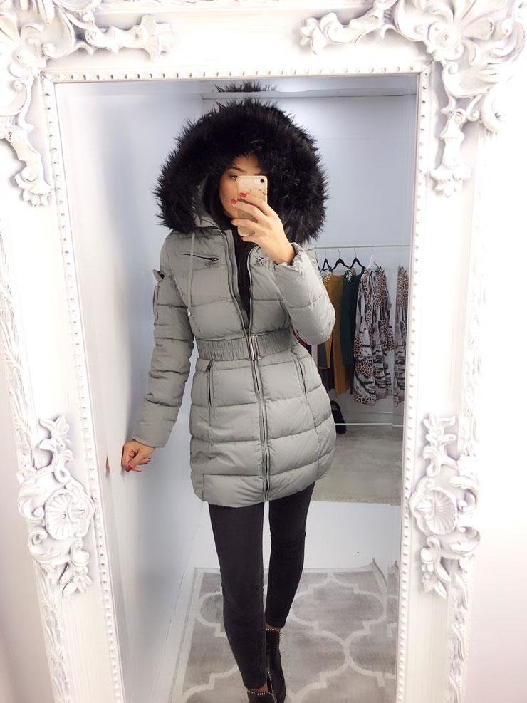 Trixie Grey Faux Fur Hooded Coat