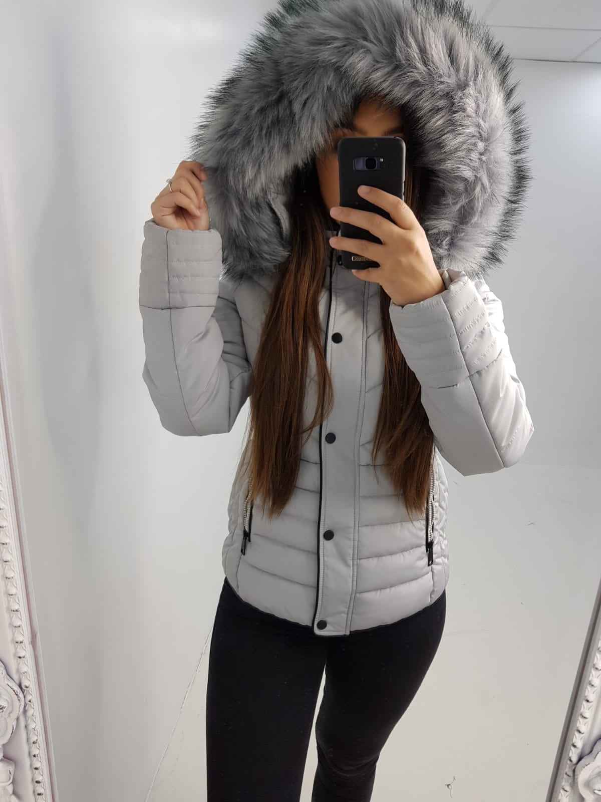 Ursula GREY Padded Faux Fur Hooded Coat