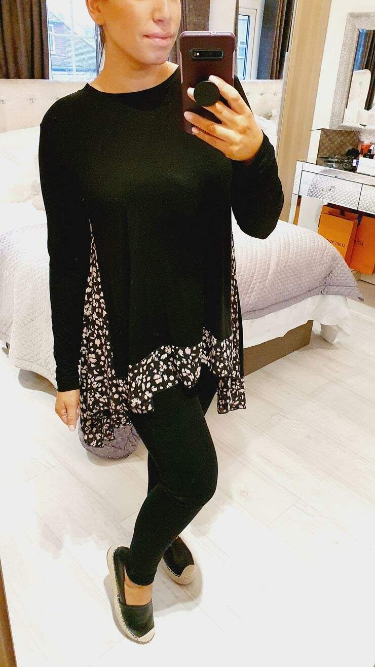 Vallance Floral Chiffon Back Detailed Dipped Hem Top