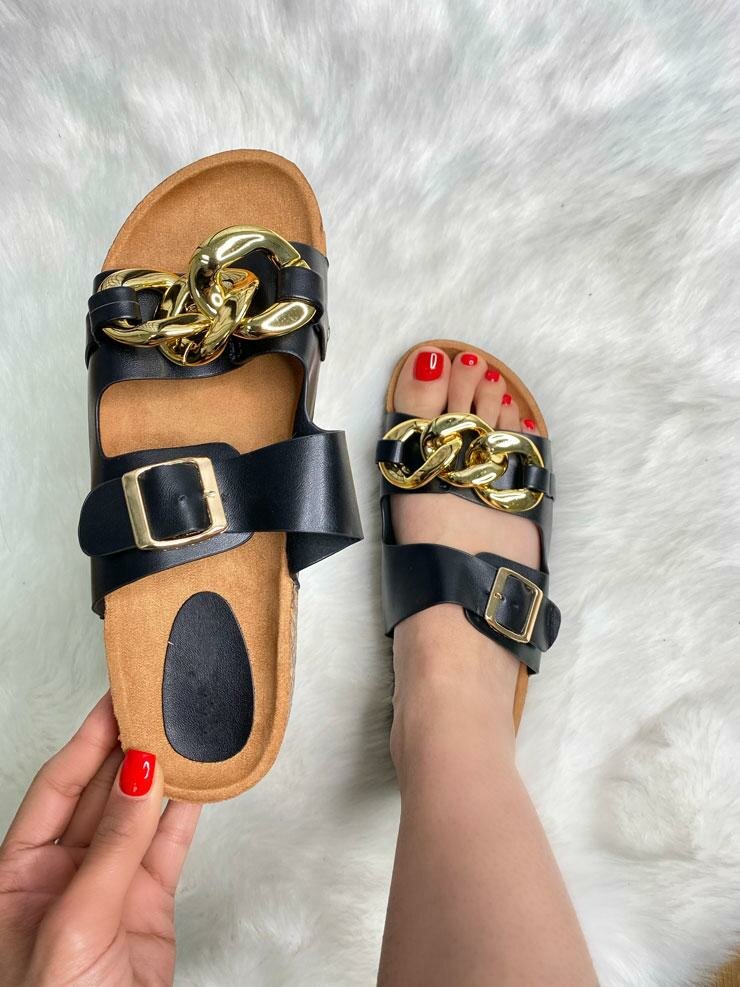 Vegas Chain Detail Double Strap Slider