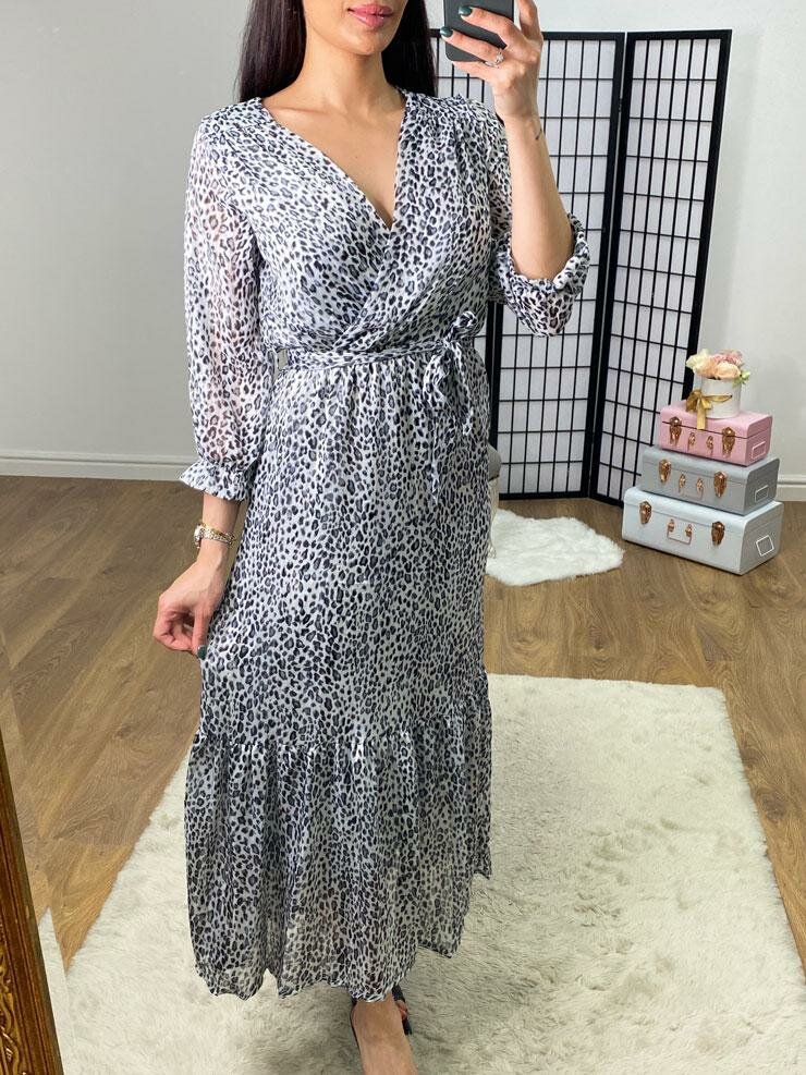 Velsatino Leopard Print Frill Hem Dress