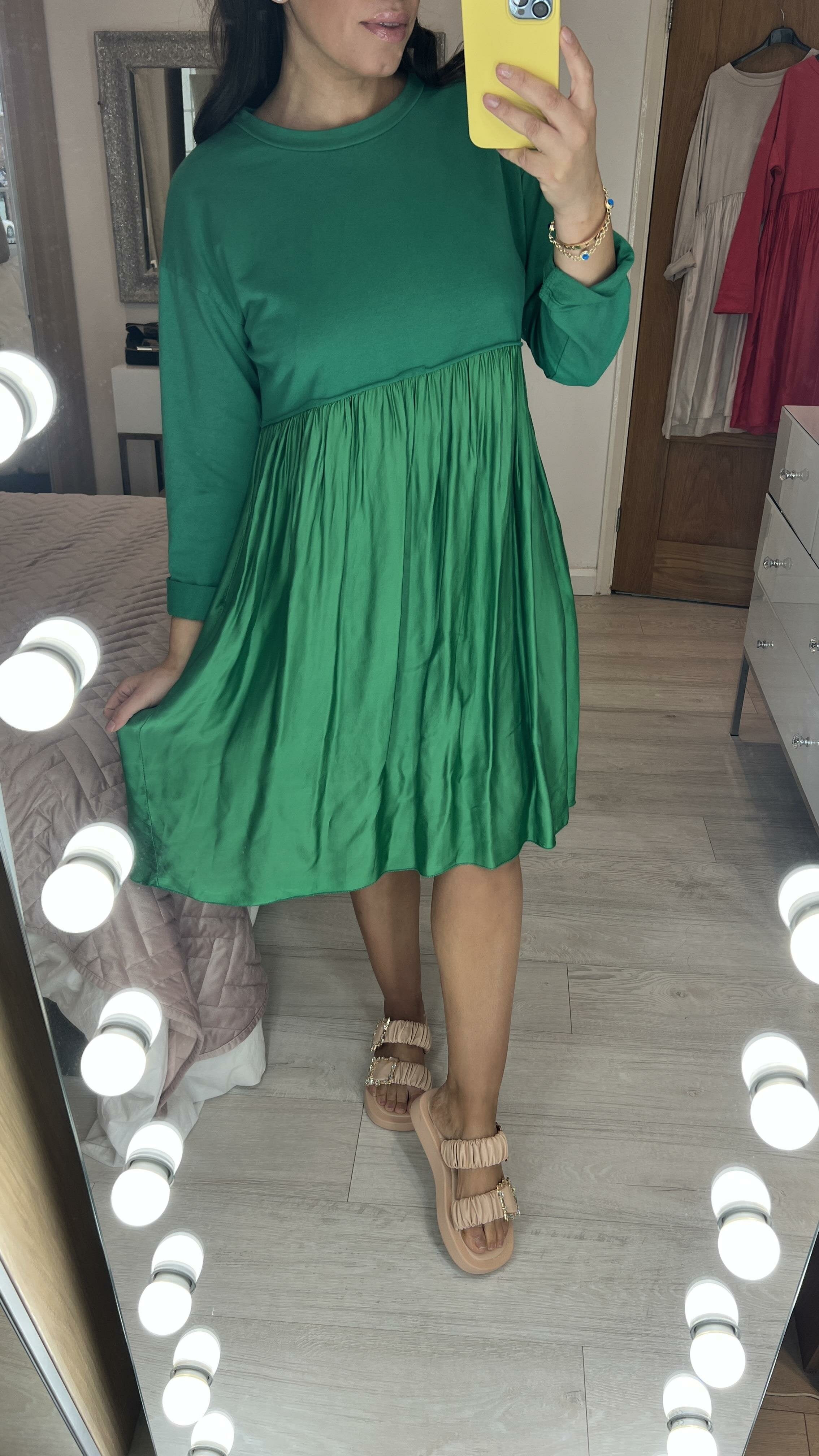 Wanda Duo Fabric Satin Hem Sweatshirt Dress