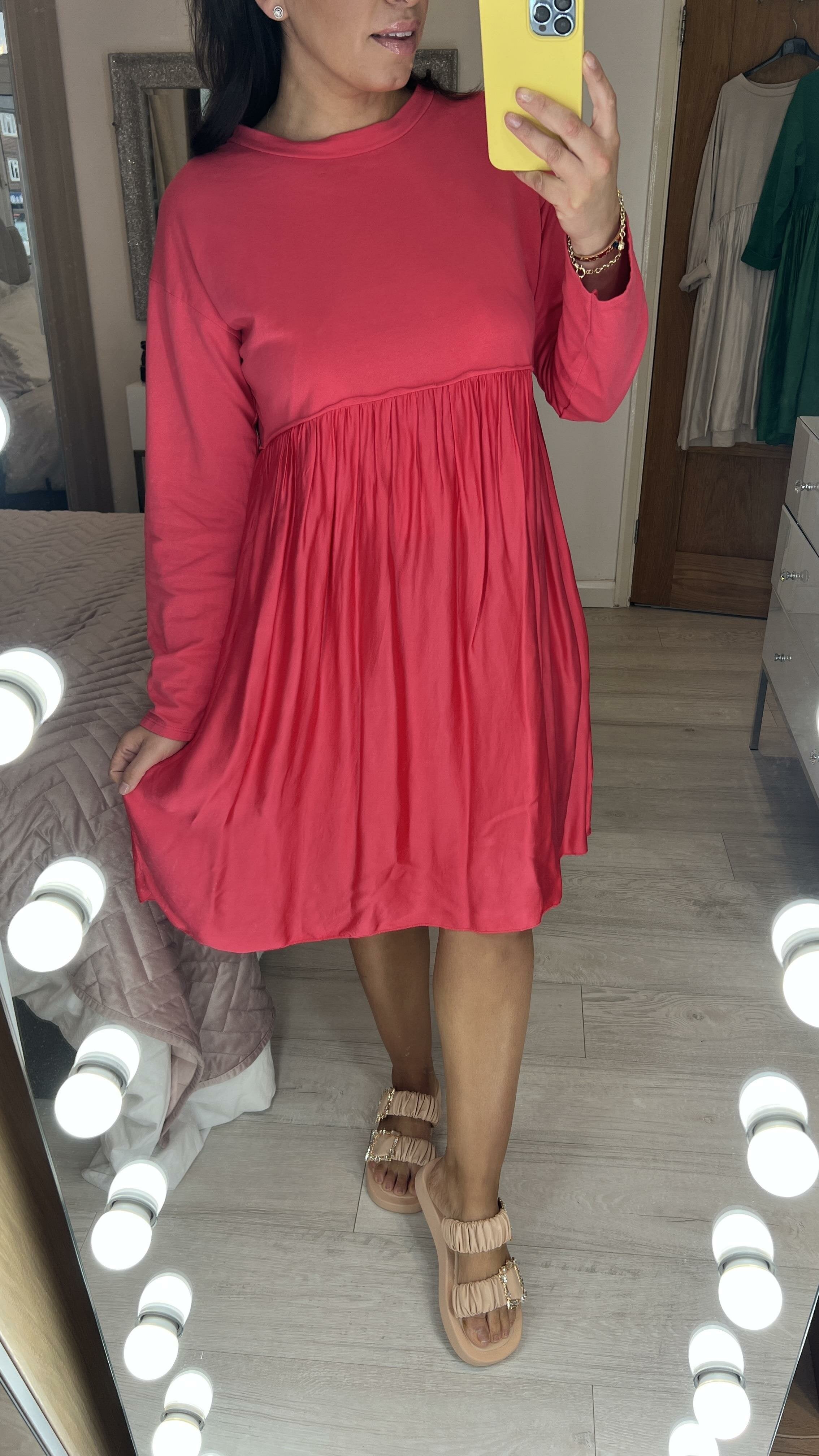 Wanda Duo Fabric Satin Hem Sweatshirt Dress