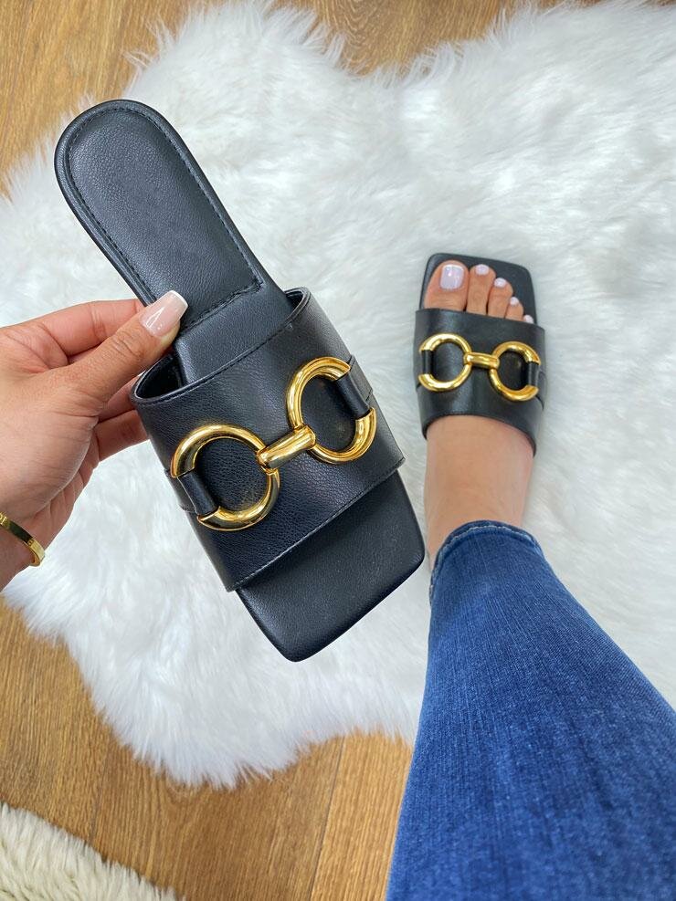 Yates Faux Leather Hoop Detailed Sliders
