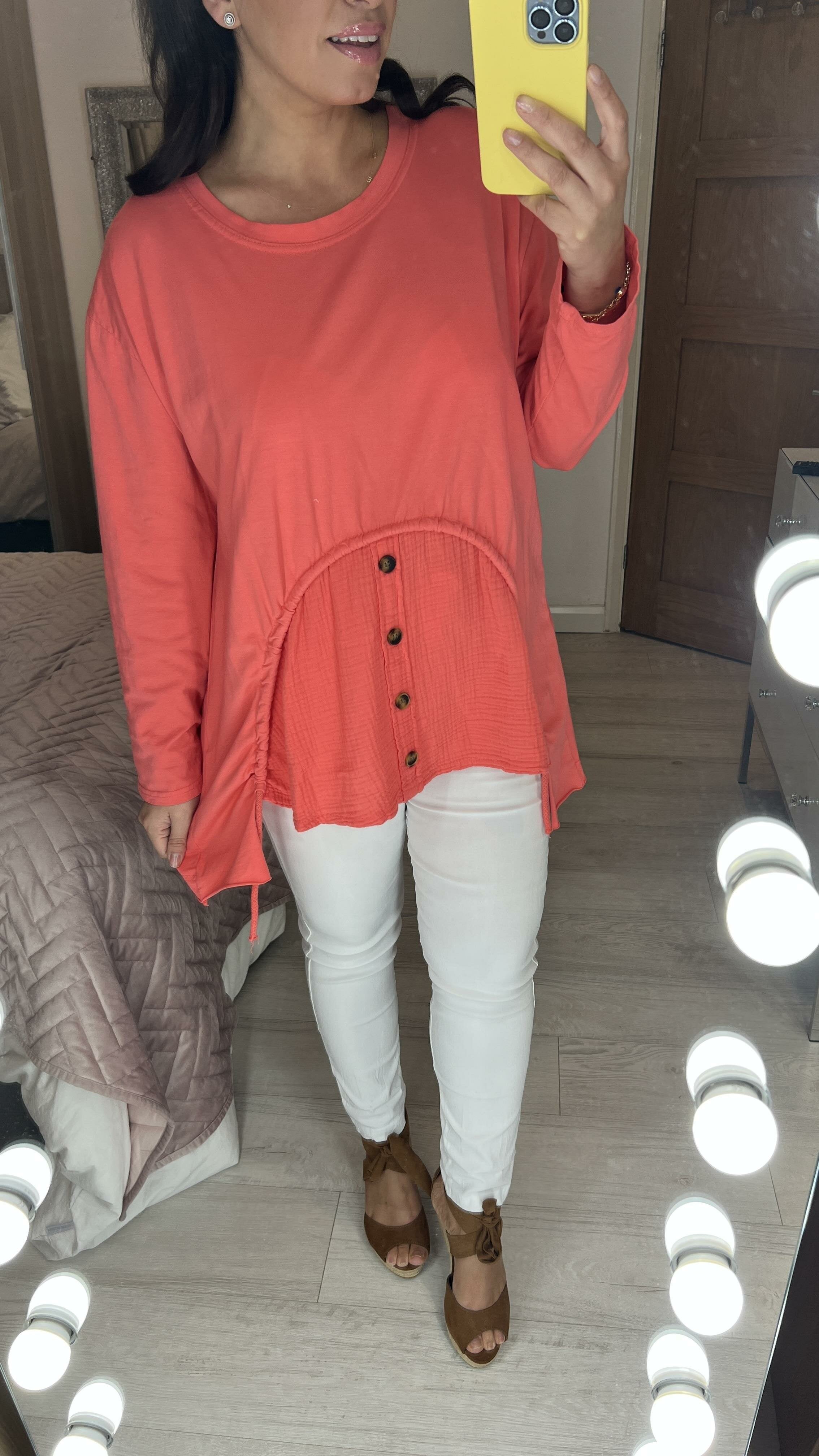 Yaxa Cheesecloth Panel Front Drawstring Sweatshirt