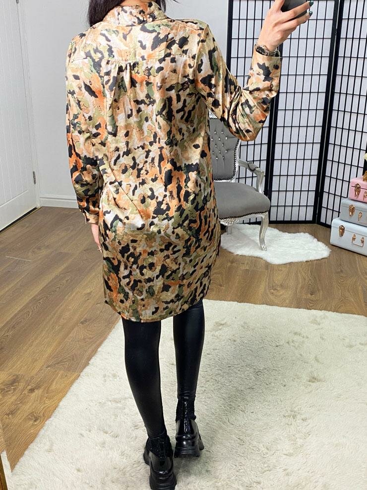 Zandra Satin Smudge Print Shirt Tunic