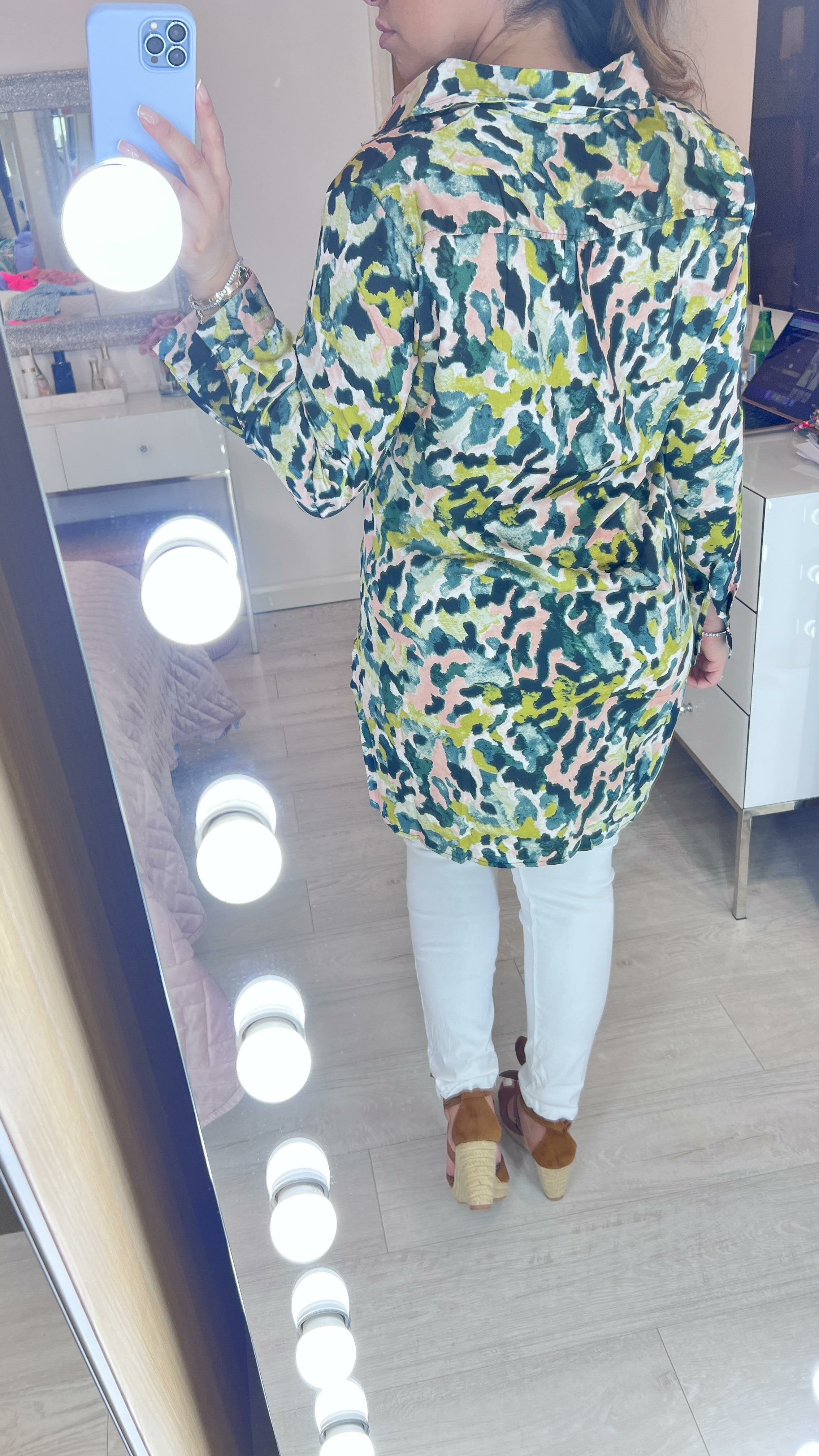 Zandra Satin Smudge Print Shirt Tunic