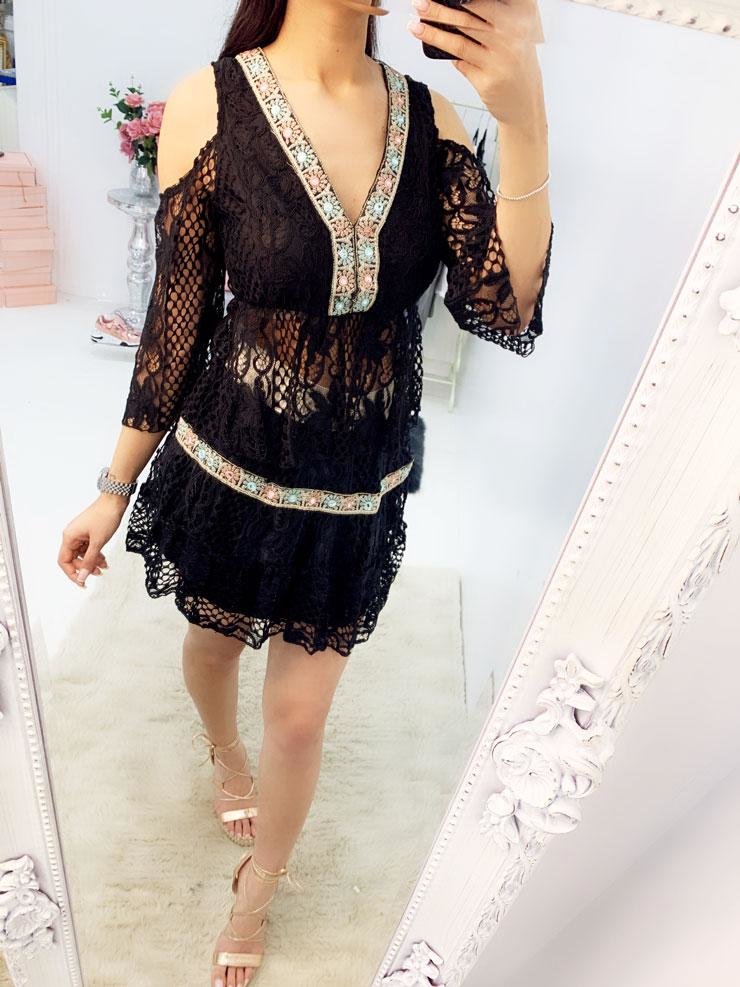 Zarish Cold Shoulder Crochet Detailed Skirt Co-ord Set