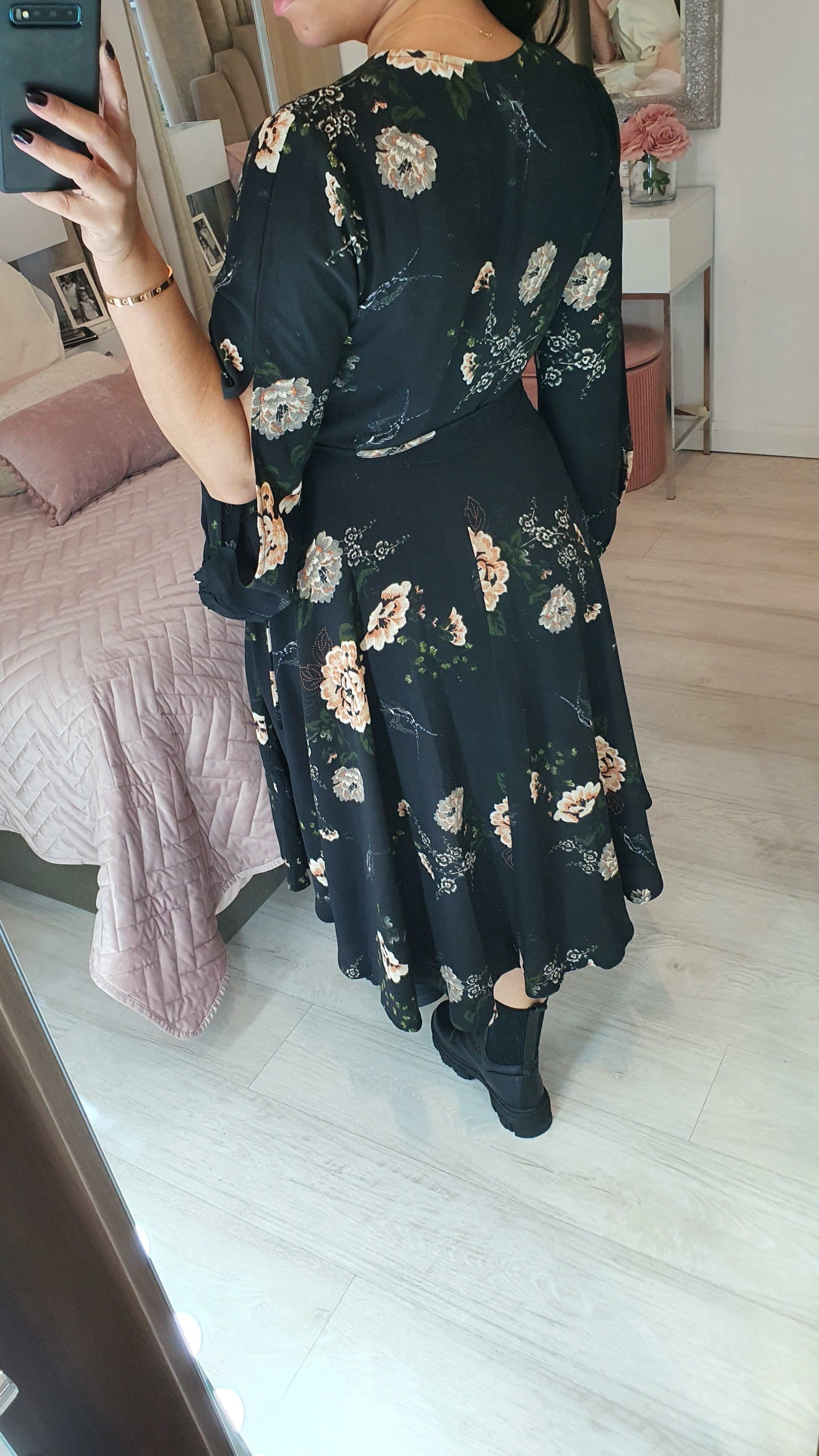 Zarissa Floral Print Frill Dipped Hem Wrap Tie Dress