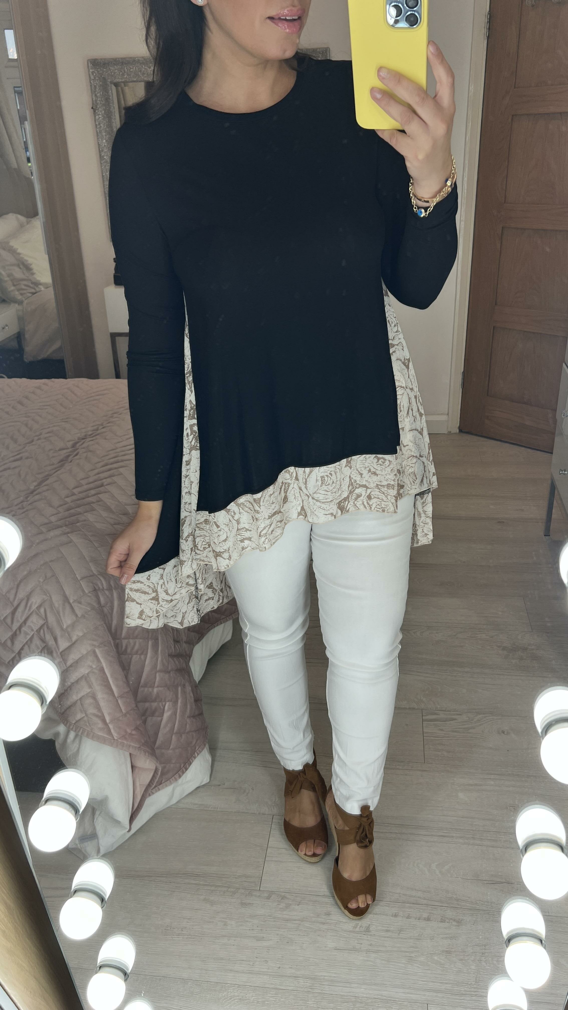 Zayn Rose Print Chiffon Back Detailed Dip Hem Top