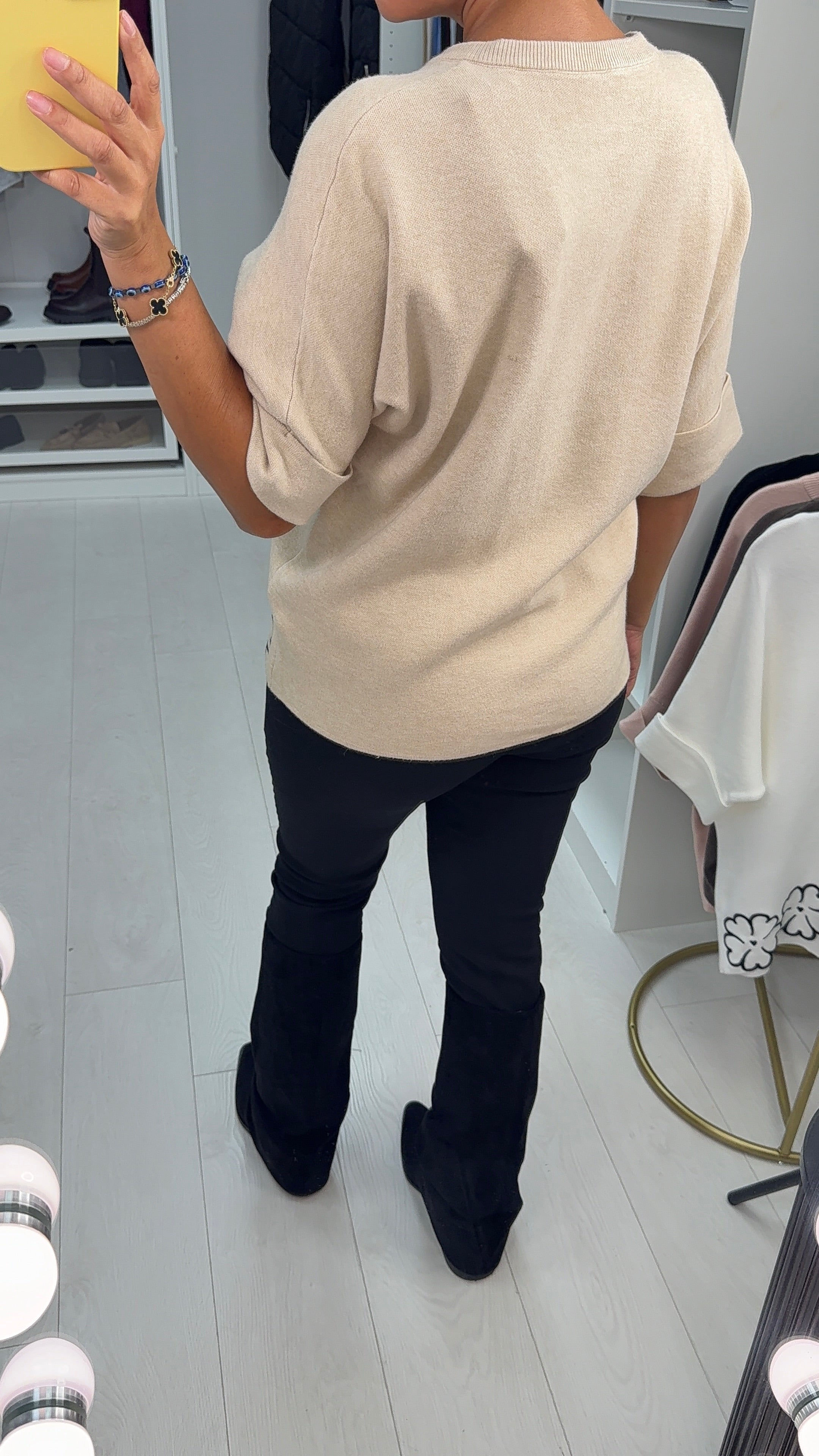 Donatella Plain Floral Trim 3/4 Sleeve Jumper