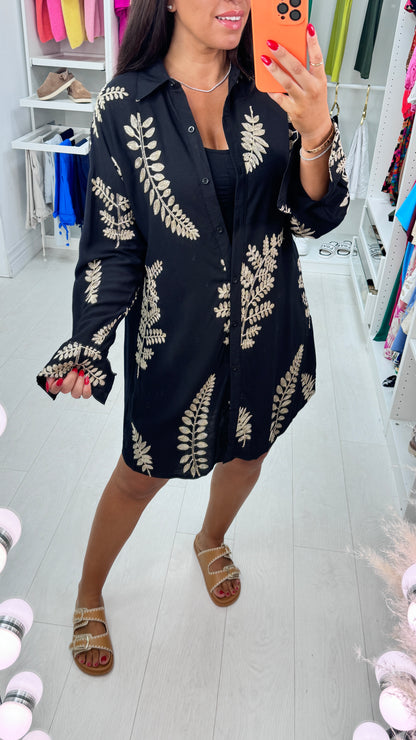 Tulula Gold Embroidery Leaf Shirt Dress