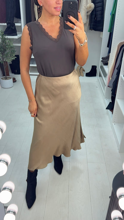 Drea Elasticated Waist Satin Midi Skirt