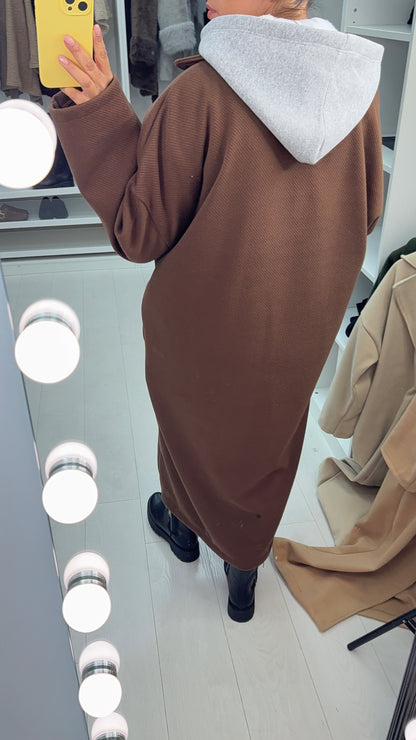 Lissa Plain Hoodie Detail Oversized Coat