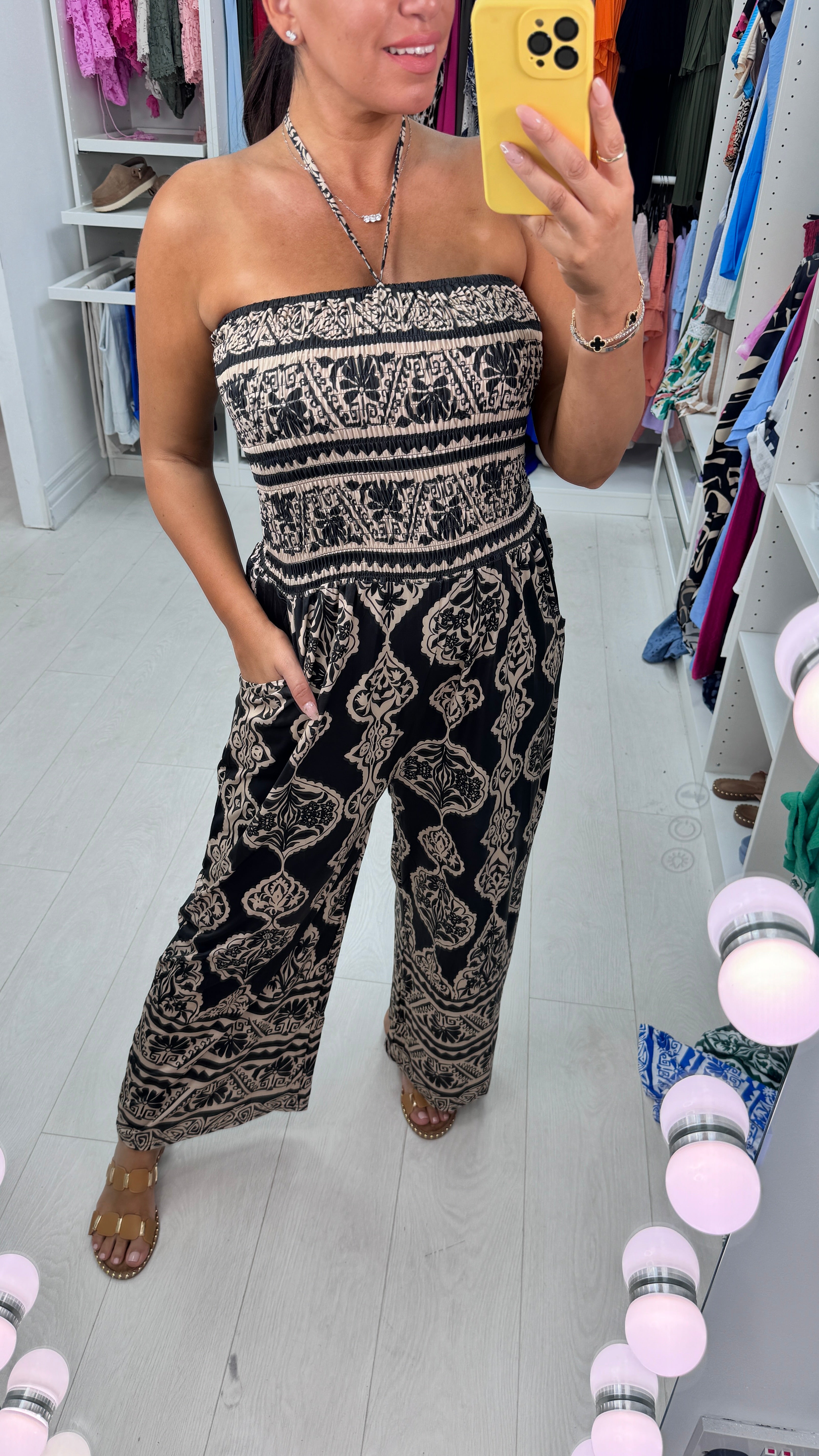 Deryn Mosaic Print Elasticated Bust Jumpsuit