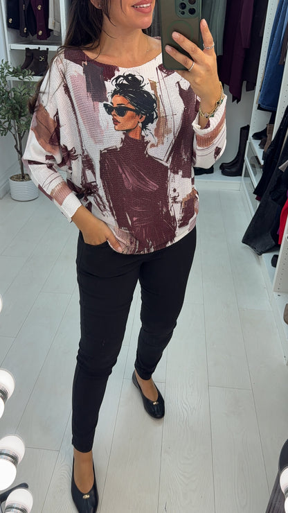 Candella Paris Print Batwing Top