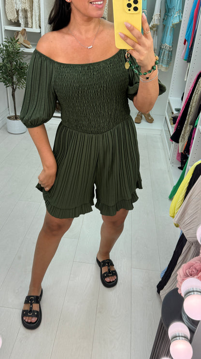 Ivette Plain Pleated Bardot Playsuit