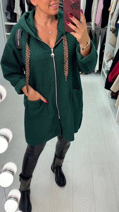 Lindsey Boucle Hooded Leopard Detail Jacket