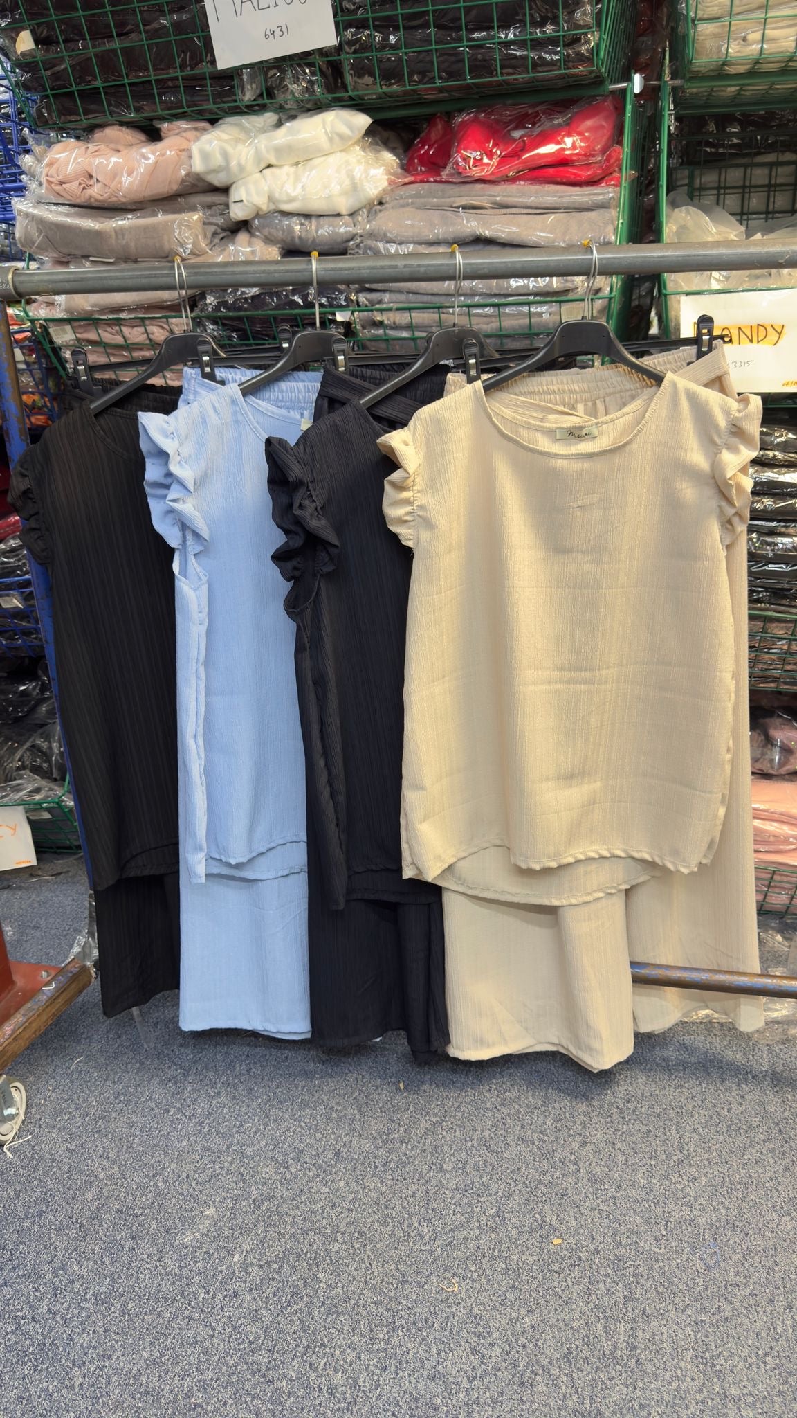 Simonia Frill Shoulder Crepe Co-ord Set