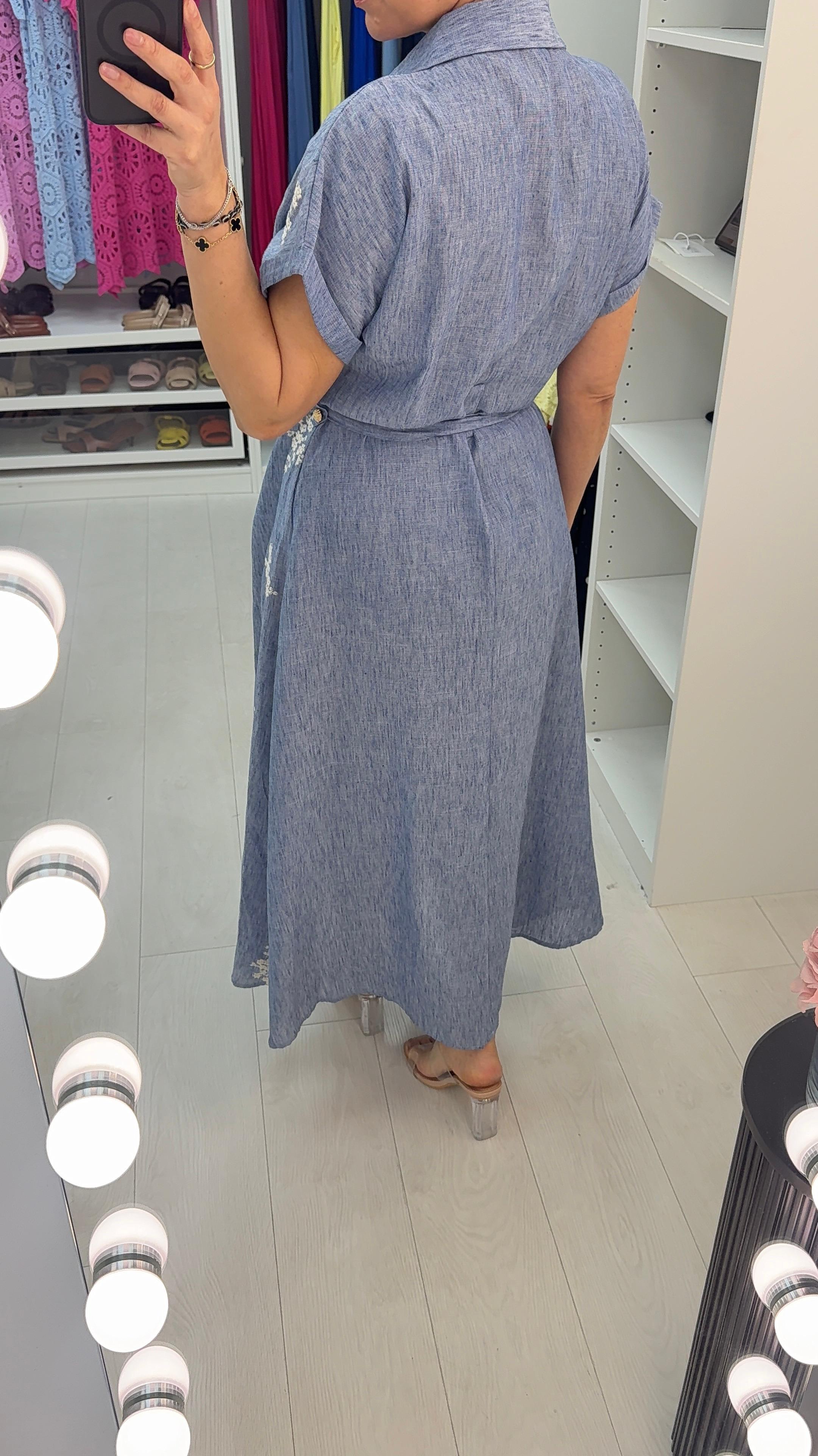 Abbie Floral Embroidered Button Front Shirt Dress