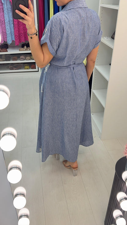 Abbie Floral Embroidered Button Front Shirt Dress