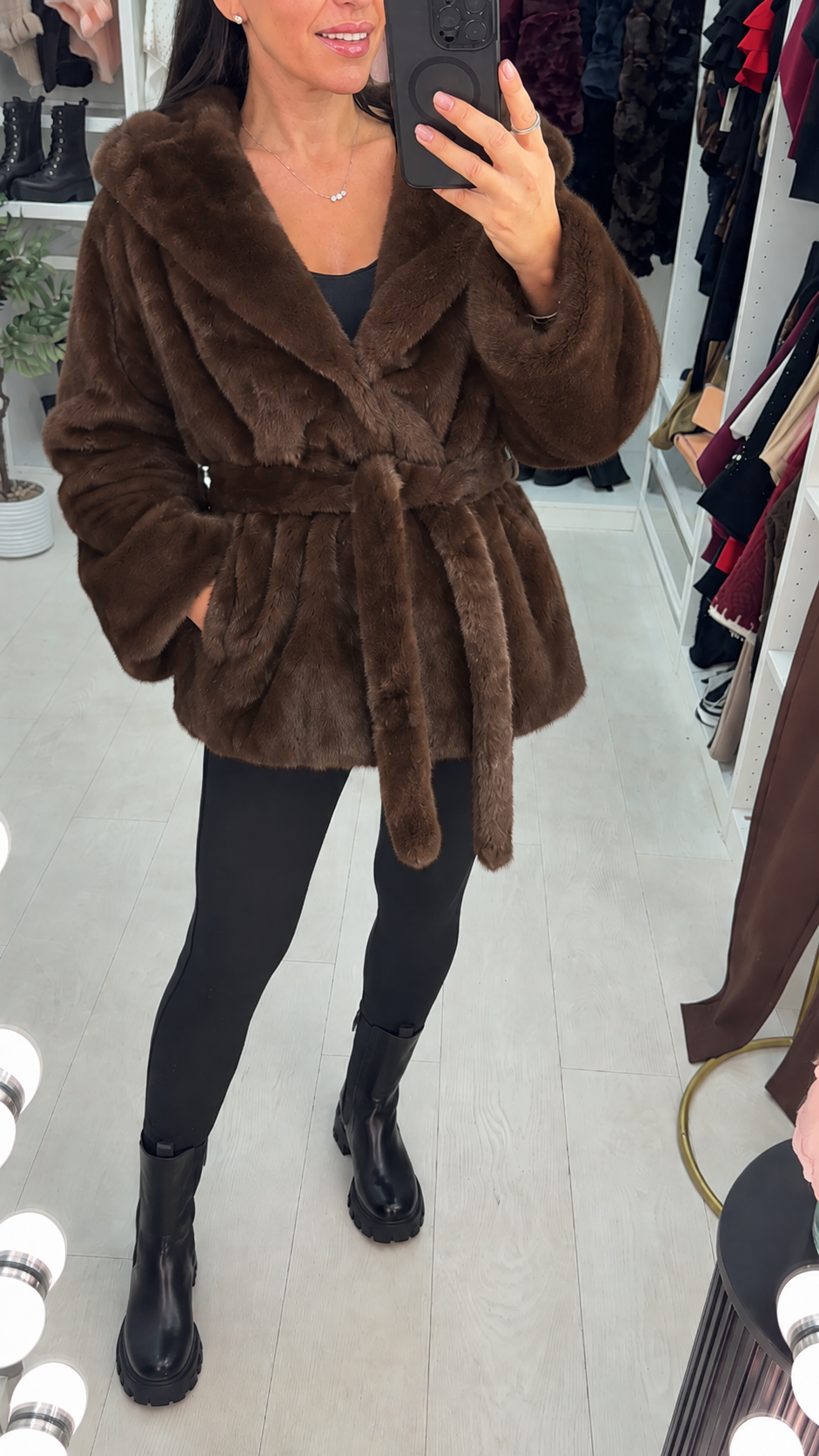 Carmella Faux Fur Hooded & Belted Jacket
