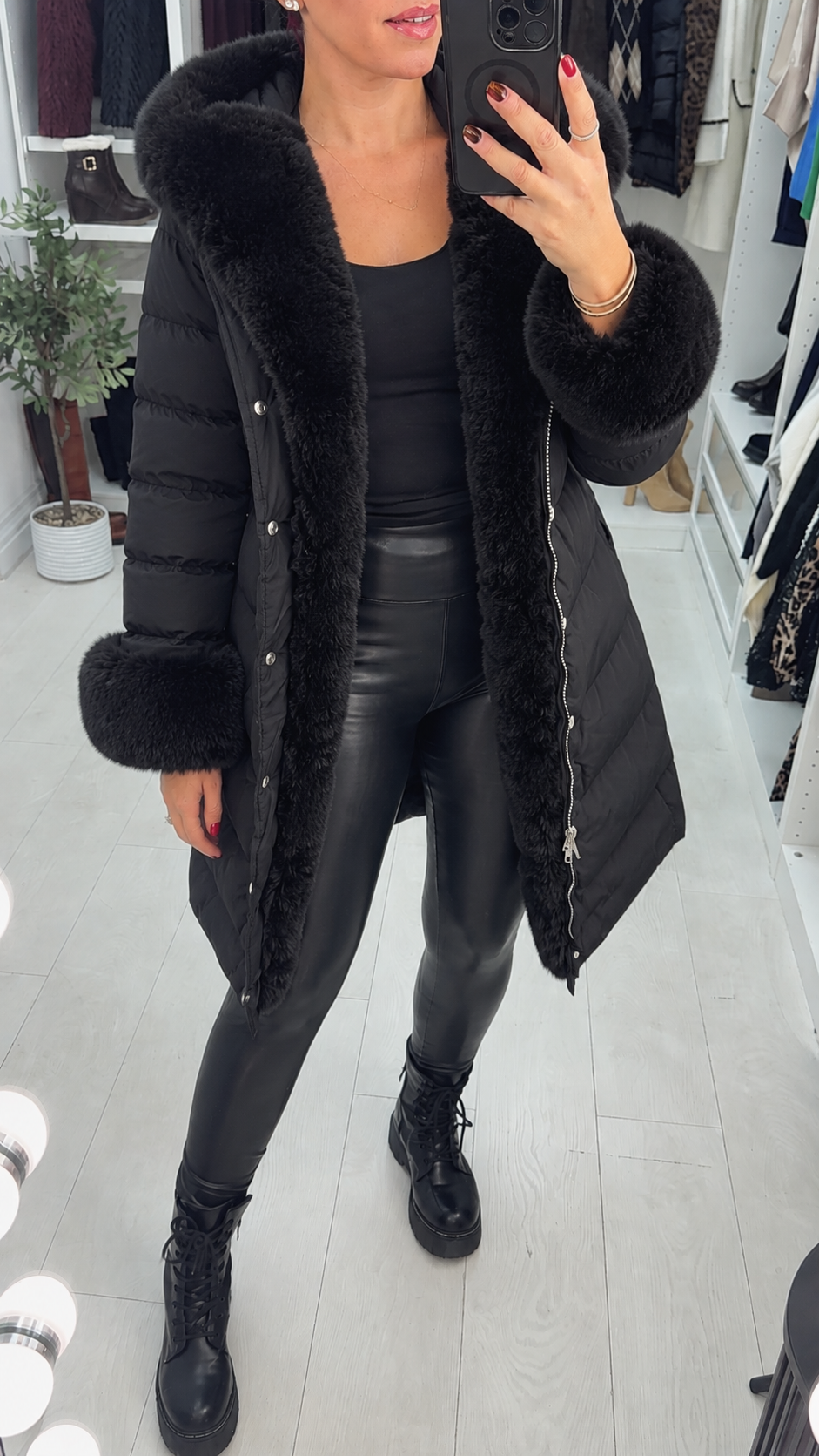 Kiara Faux Fur Hooded & Belted Padded Coat