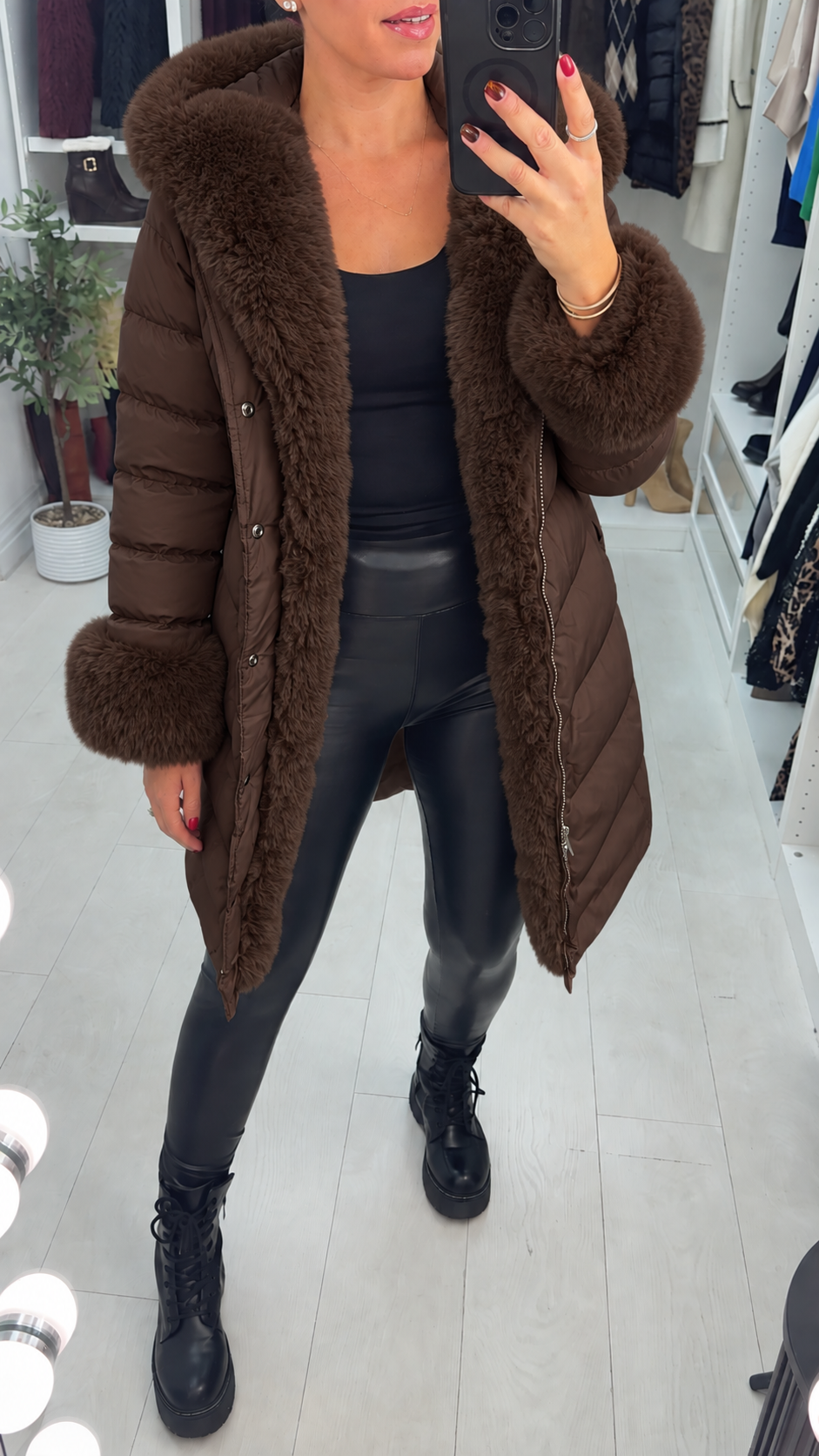 Kiara Faux Fur Hooded & Belted Padded Coat