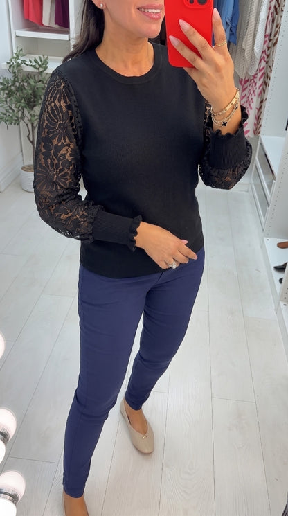 Zelinda Plain Floral Mesh Sleeve Jumper