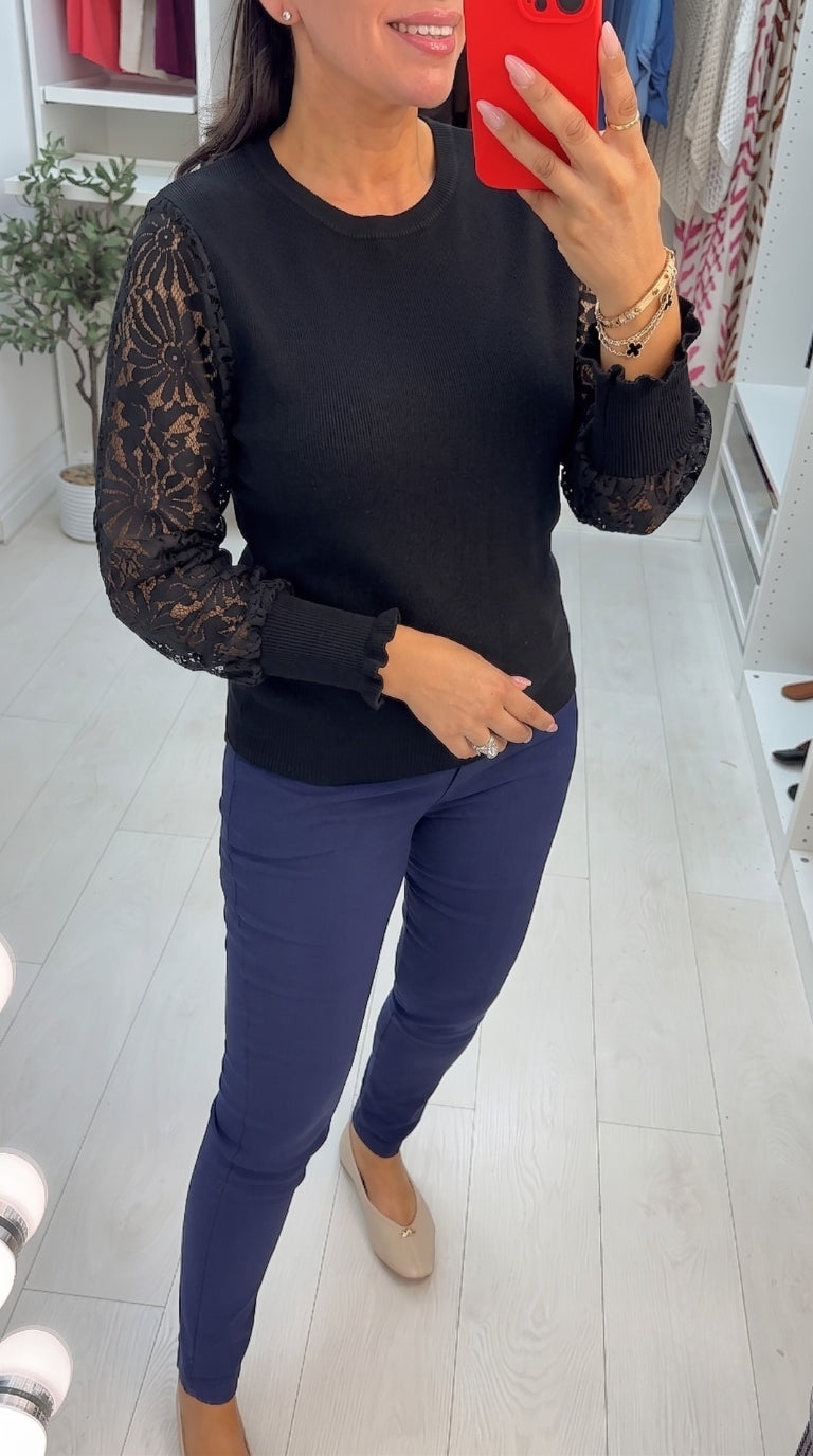 Zelinda Plain Floral Mesh Sleeve Jumper