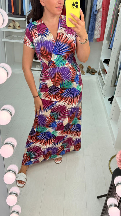 Darlene Leaf Print Slinky Maxi Dress