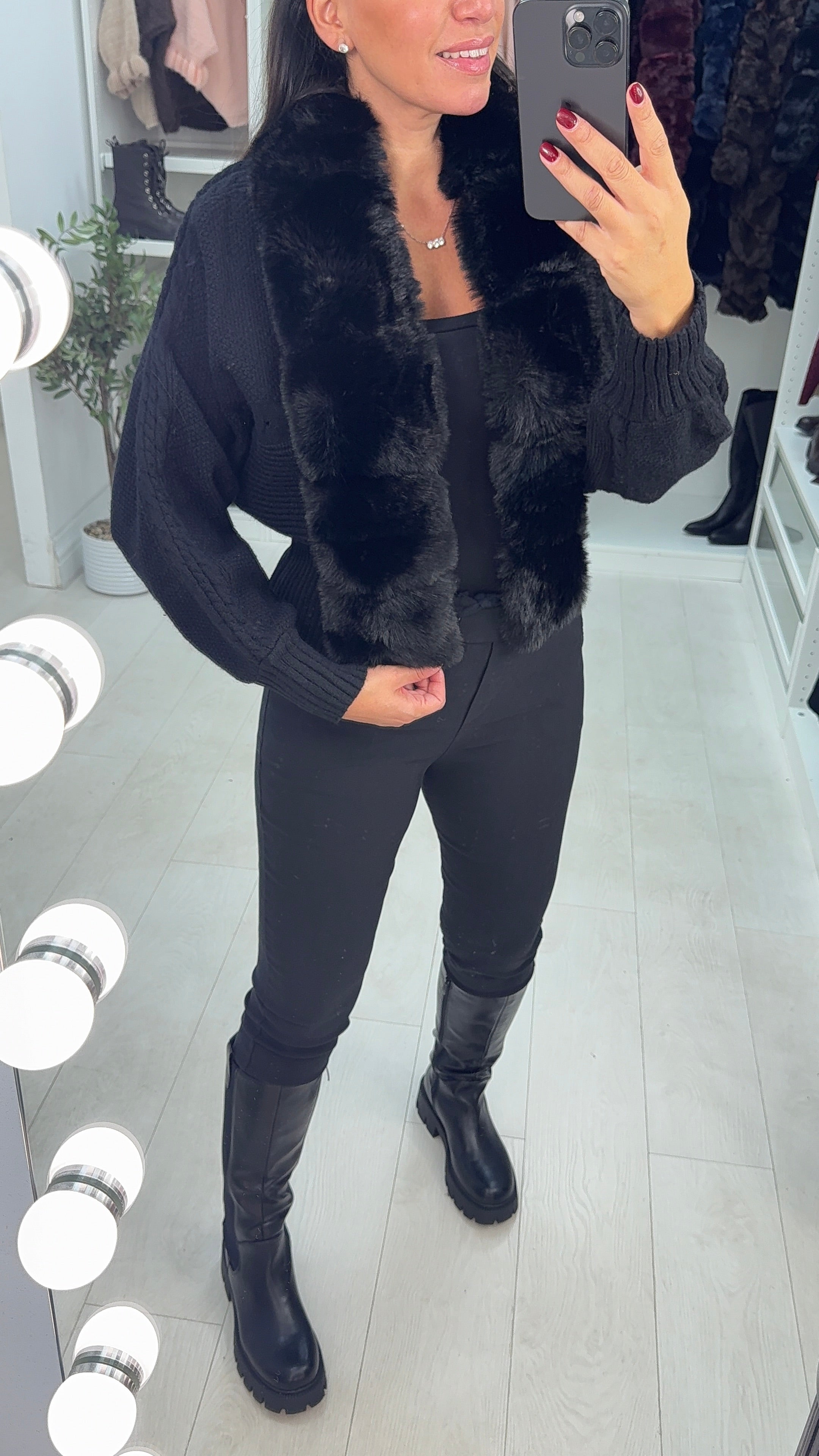 Elisa Faux Fur Open Front Cardigan