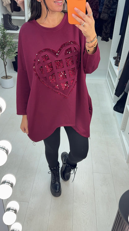 Avril Embellished Heart Loose Fit Sweatshirt