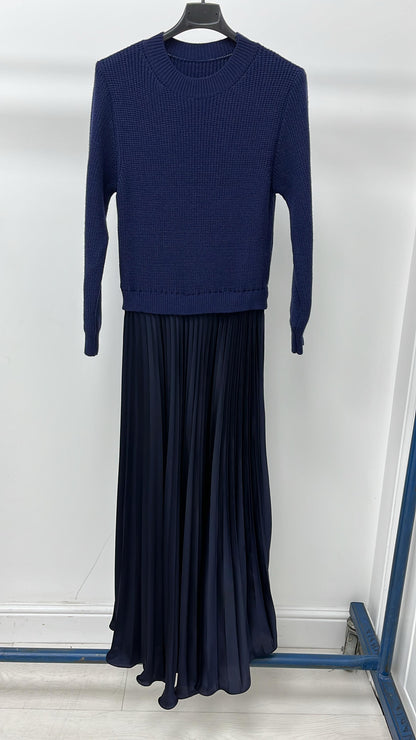Elise Plain 2-In-1 Knitted Top Silk Pleated Dress