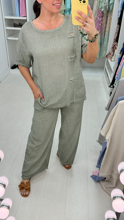 Christine Plain Button Detail Distressed Hem Co-Ord Set