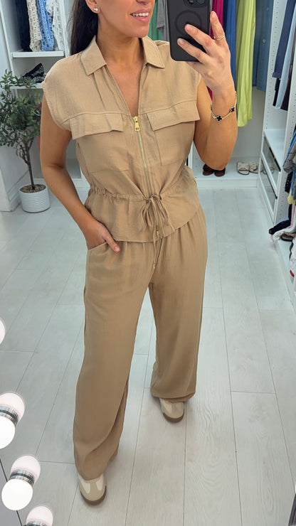 Malia Plain Sleeveless Drawstring Waist Co-Ord Set