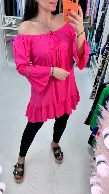 Gabrielle Crochet And Speckle Detail Bardot Top