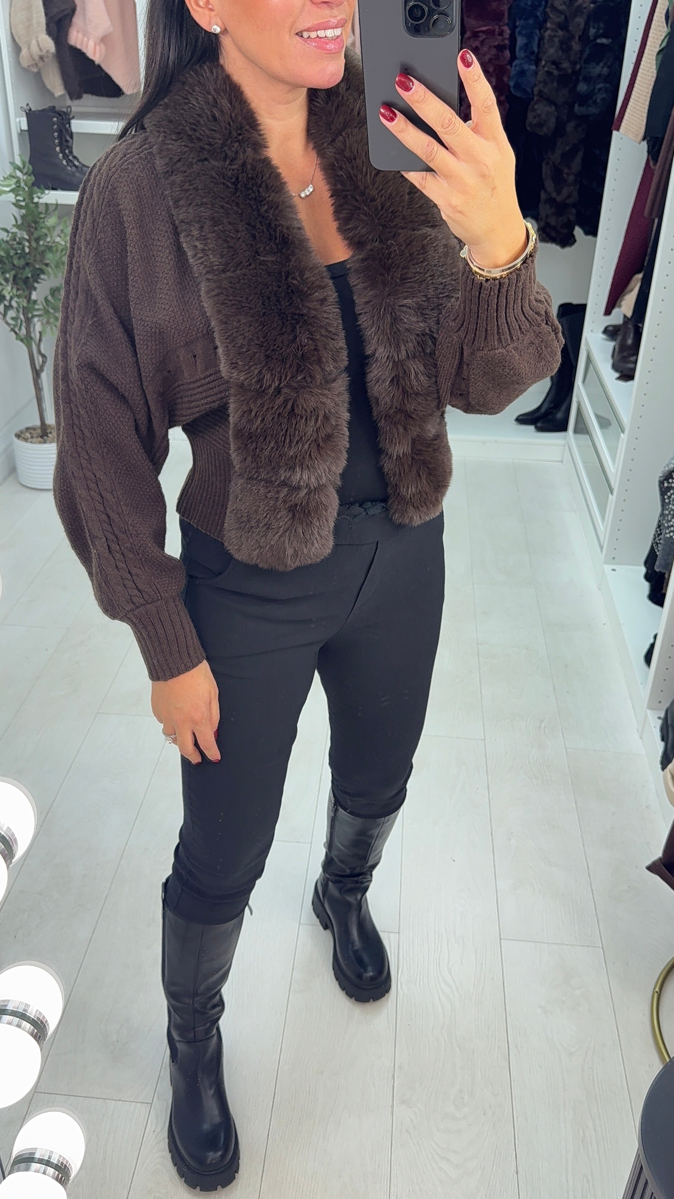 Elisa Faux Fur Open Front Cardigan