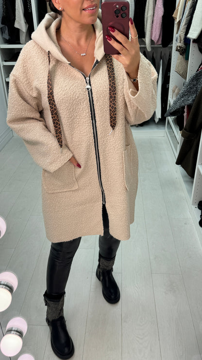 Lindsey Boucle Hooded Leopard Detail Jacket