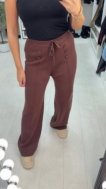 Vivy Plain Button Detail Knitted Straight Leg Trousers