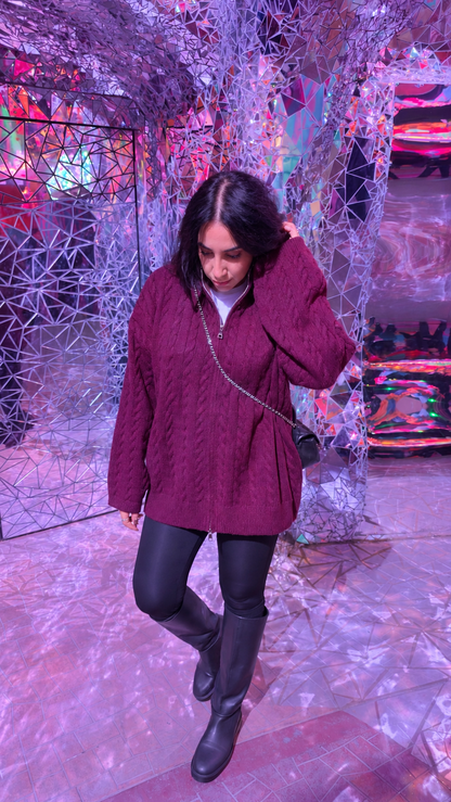 Istella Plain Cable Knit Zip Front Jumper