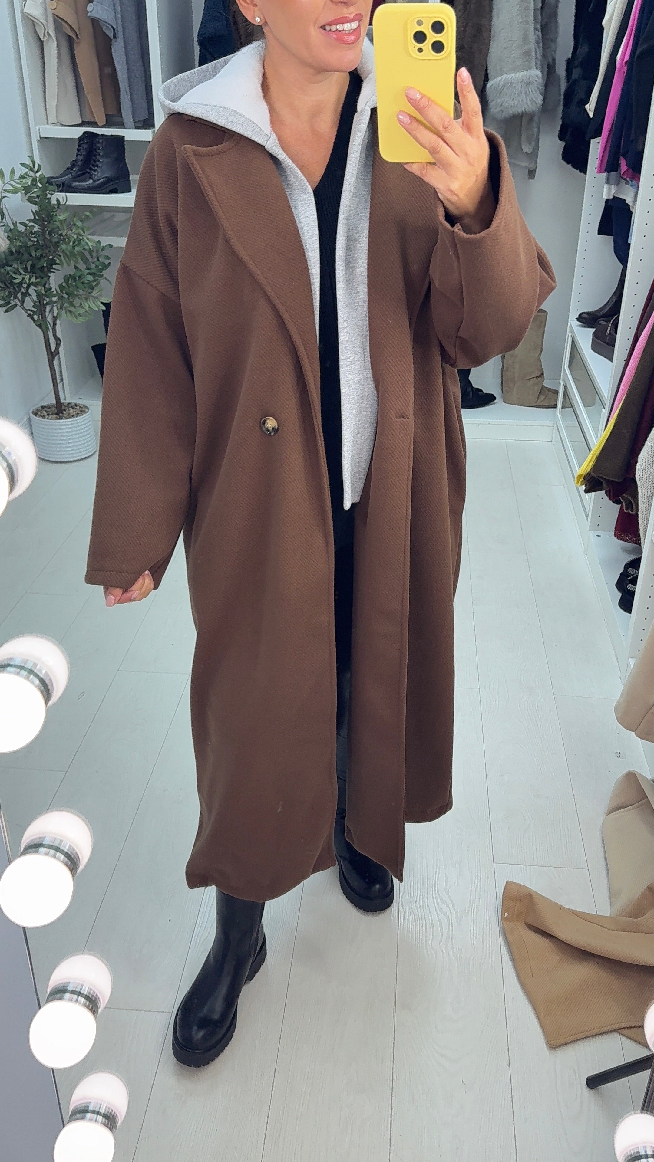 Lissa Plain Hoodie Detail Oversized Coat