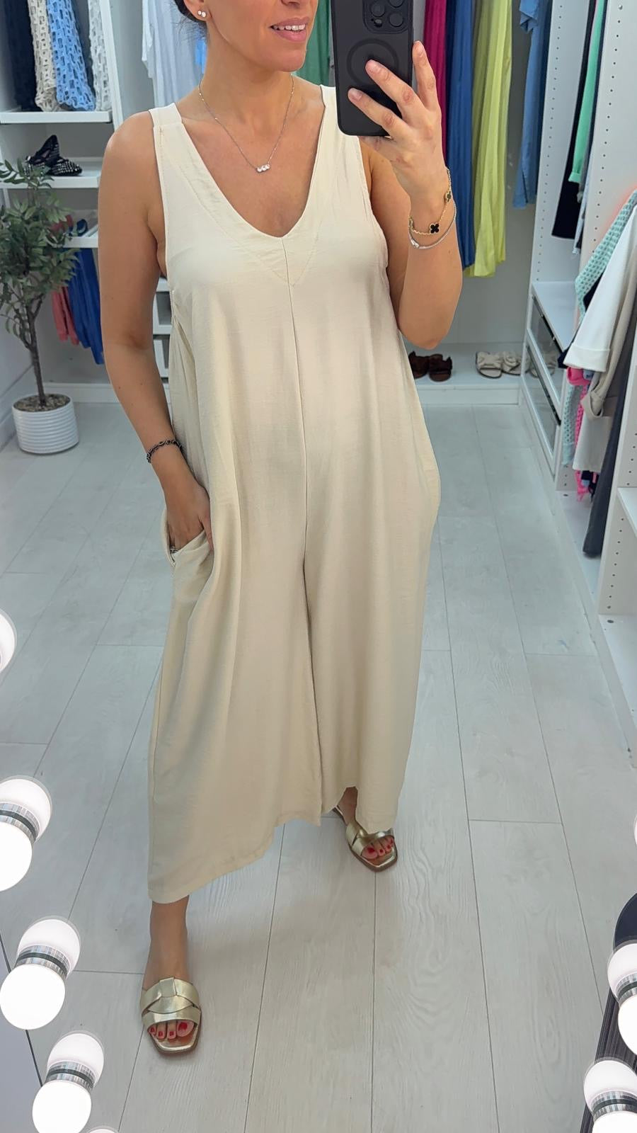 Chantel Plain Crepe Sleeveless Wide Leg Jumpsuit