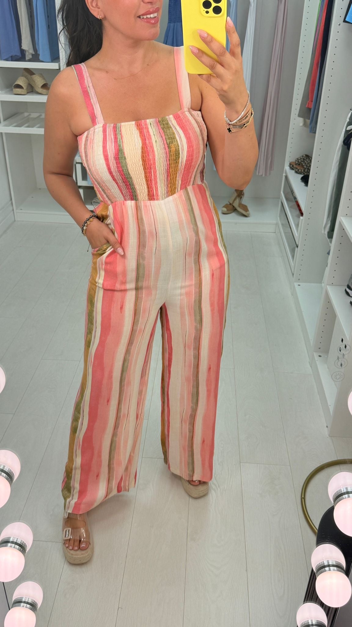 Jeanetta Striped Elasticated Bust Wide Leg Jumpsuit