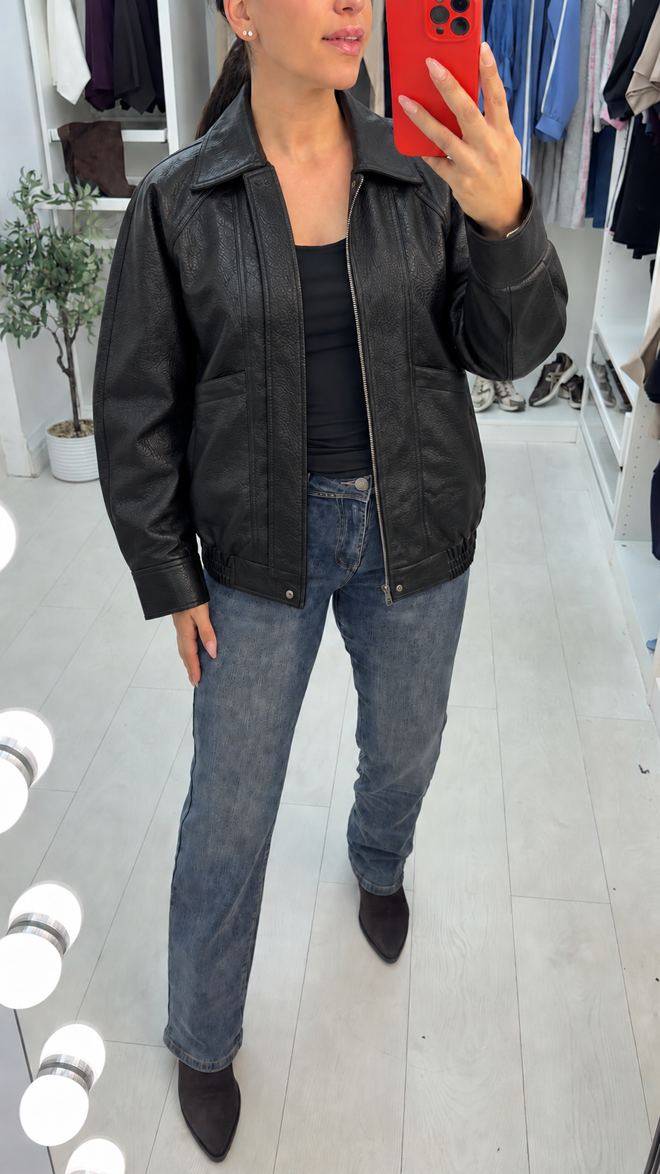 Gina Zip Front Faux Leather Jacket